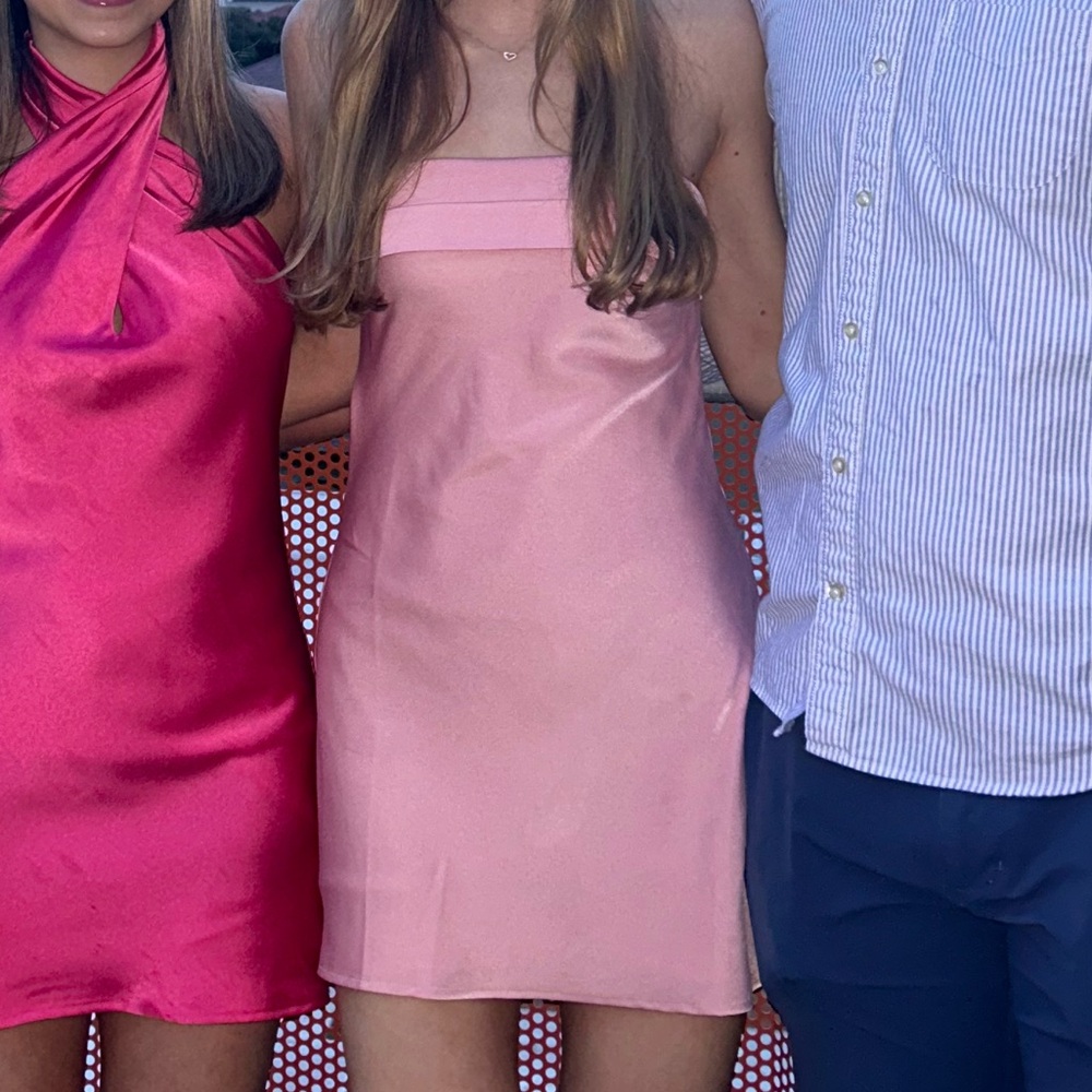 American threads strapless pink silk dress